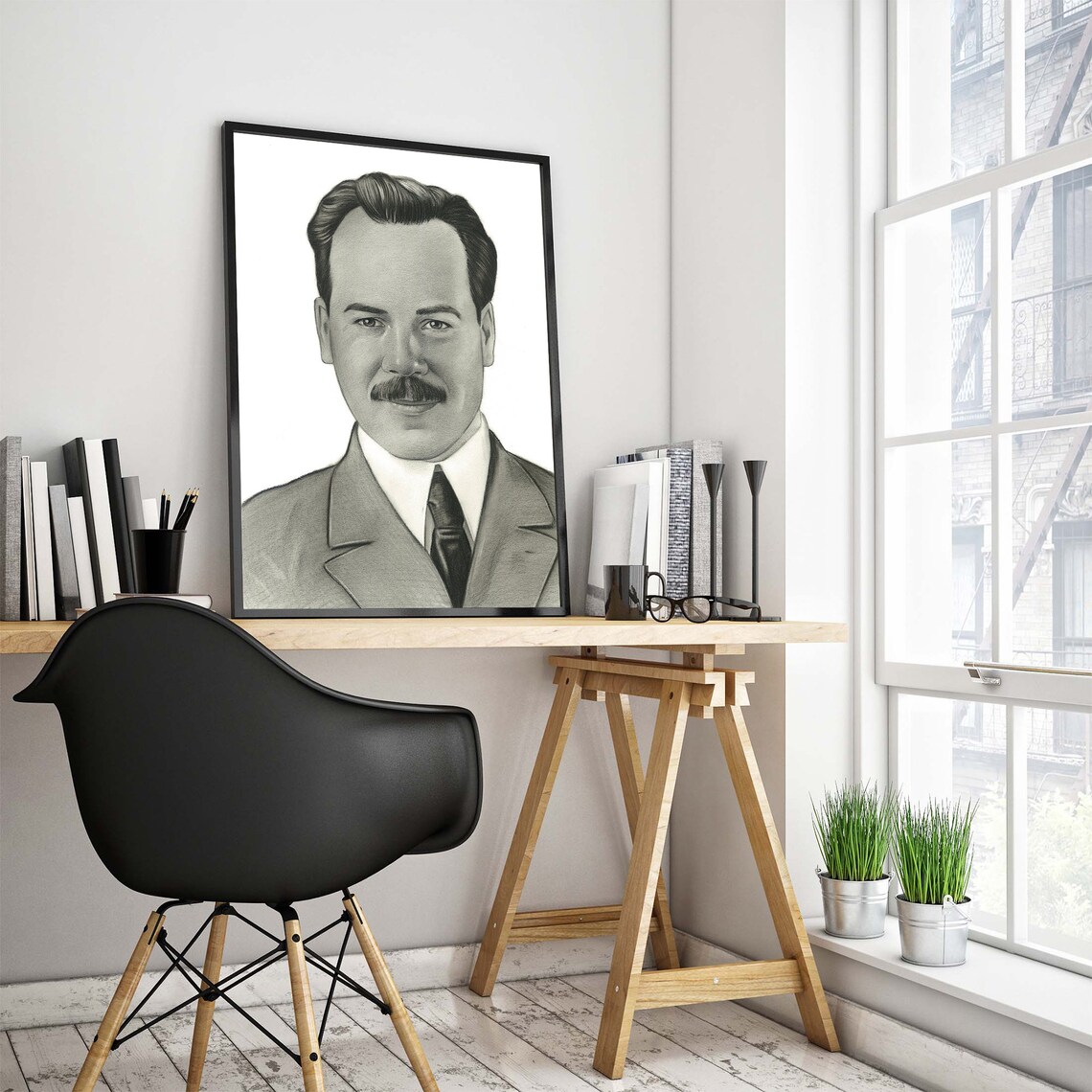 Classic Vintage Gentleman Pencil Portrait Sketch Timeless Monochrome Poster