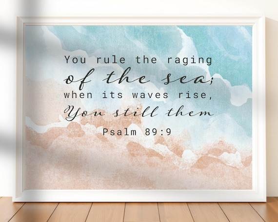 Psalm 89 9 Bible Verse Ocean Waves Watercolor Scripture Poster