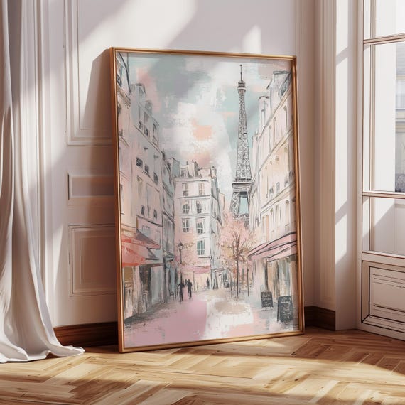 Eiffel Tower Watercolor Print Parisian Street Scene