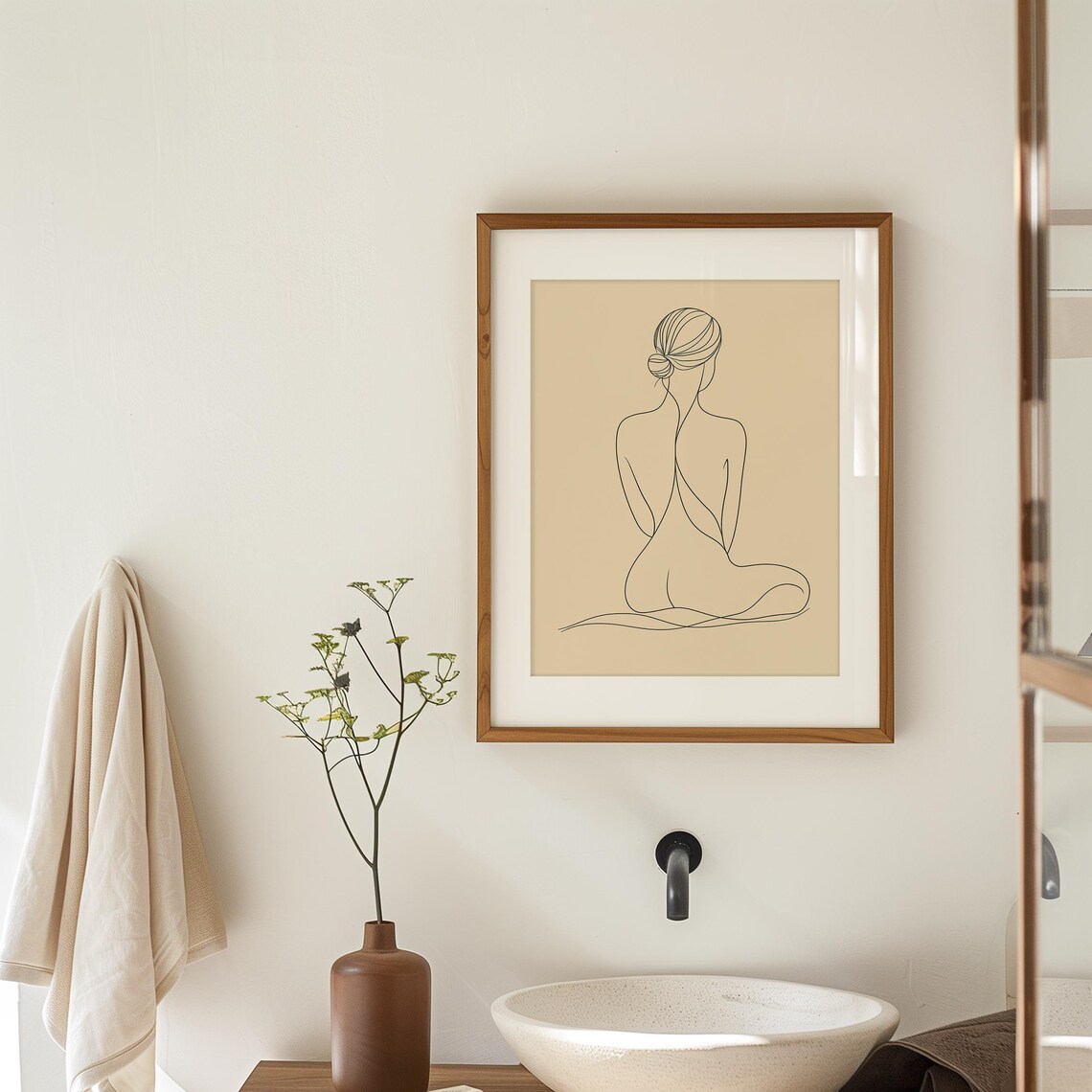 Seated Woman Back View Minimalist Line Art Figure Calm Wall Poster - Image 2