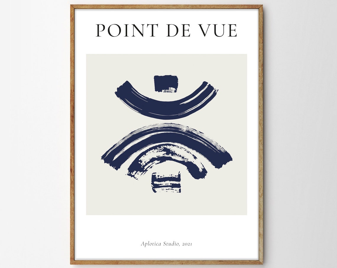 Point De Vue Navy Blue Brushstroke Curves Abstract Art Poster - Image 4