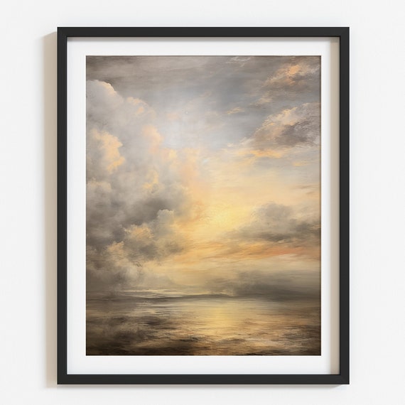 Cloudy Ocean Sunset Print Coastal Wall Decor Neutral Tropical Print Seascape Beach Art Sea Sunrise Poster Wall Art