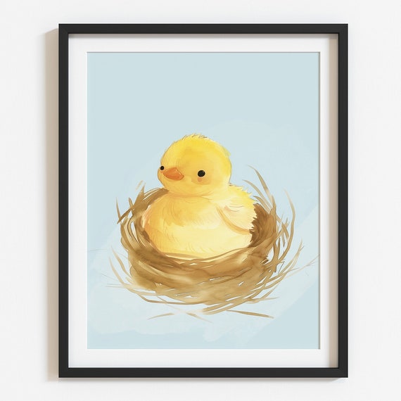 Cute Nursery Wall Decor New Baby Print New Boys Room Art Neutral Girls Bedroom Artwork Spring Chick Watercolor