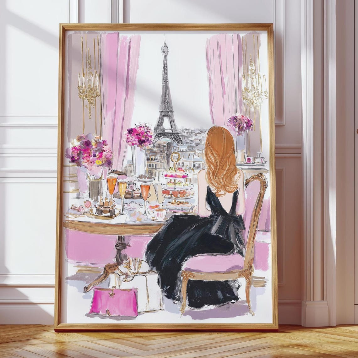 Chic Paris Afternoon Tea Eiffel Tower Elegant Woman Art Poster