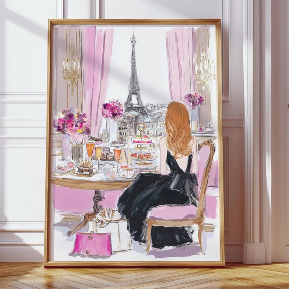 Chic Paris Afternoon Tea Eiffel Tower Elegant Woman Art Poster