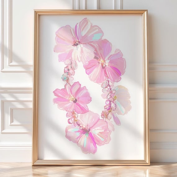 Pink Flower Lei Hawaiian Hibiscus Floral Painting Artwork Poster