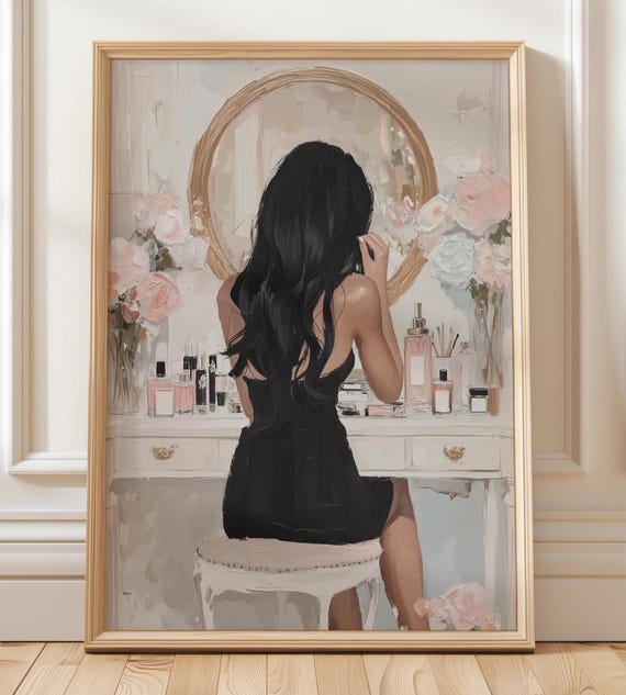 Black Haired Girl Beauty Room Vanity Art Print