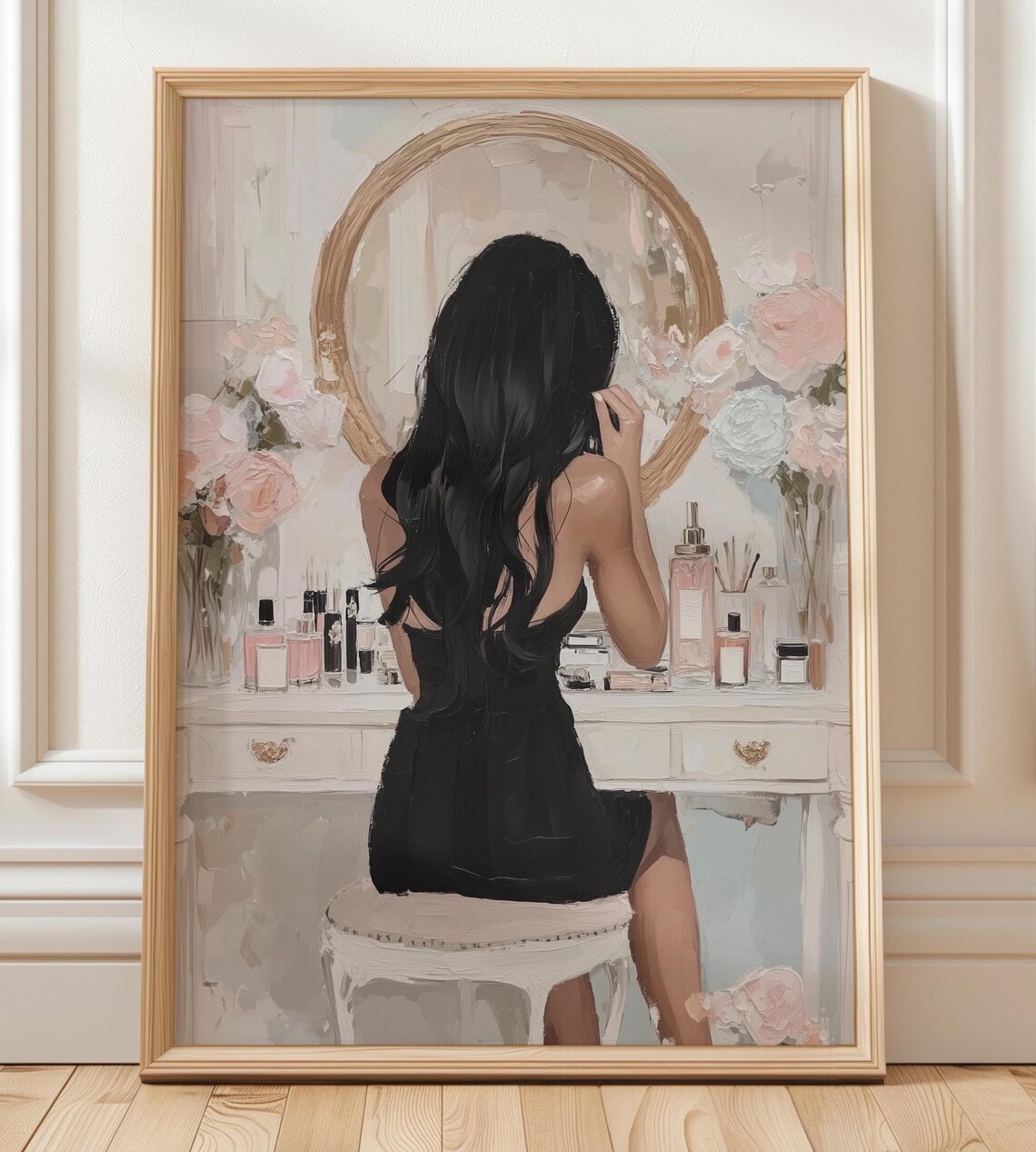 Black Haired Girl Beauty Room Vanity Art Print