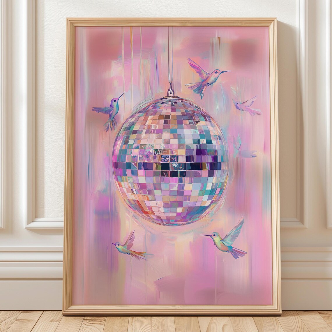 Hummingbird Disco Ball Pastel Pink Coquette Party Girly Room Art Poster
