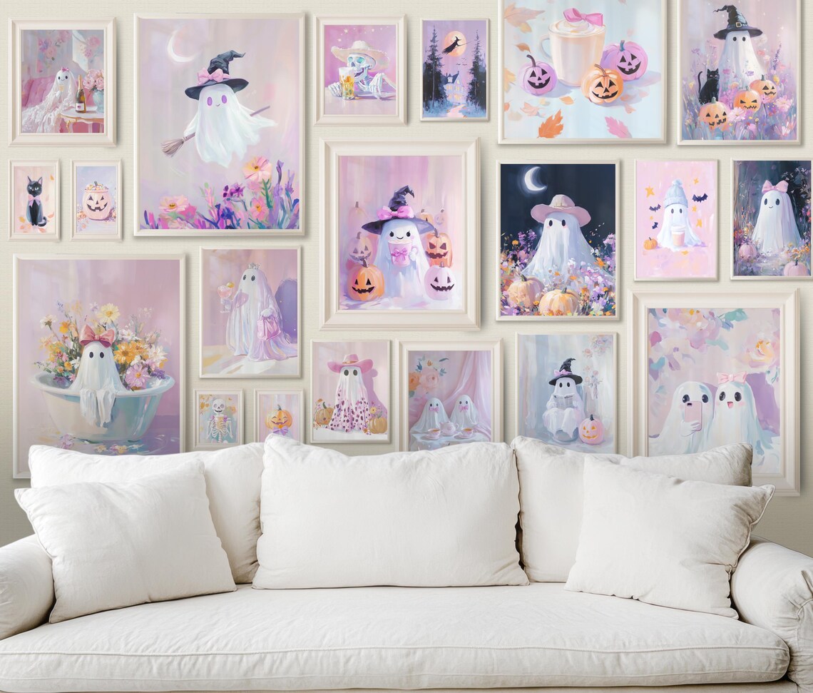30 Pastel Halloween Bundle Cute Witch Pumpkin Wall Art For Girly Coquette Decor Nursery Dorm