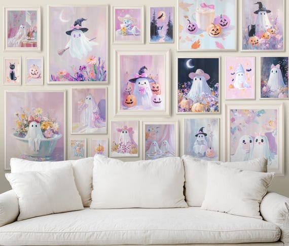 30 Pastel Halloween Bundle Cute Witch Pumpkin Wall Art For Girly Coquette Decor Nursery Dorm