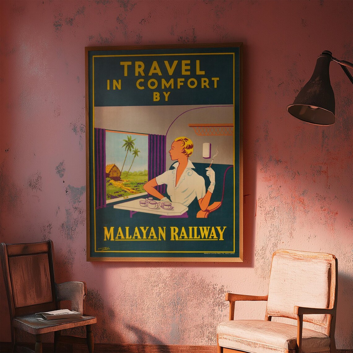 Vintage Malayan Railway Dining Car Travel In Comfort Ad Poster