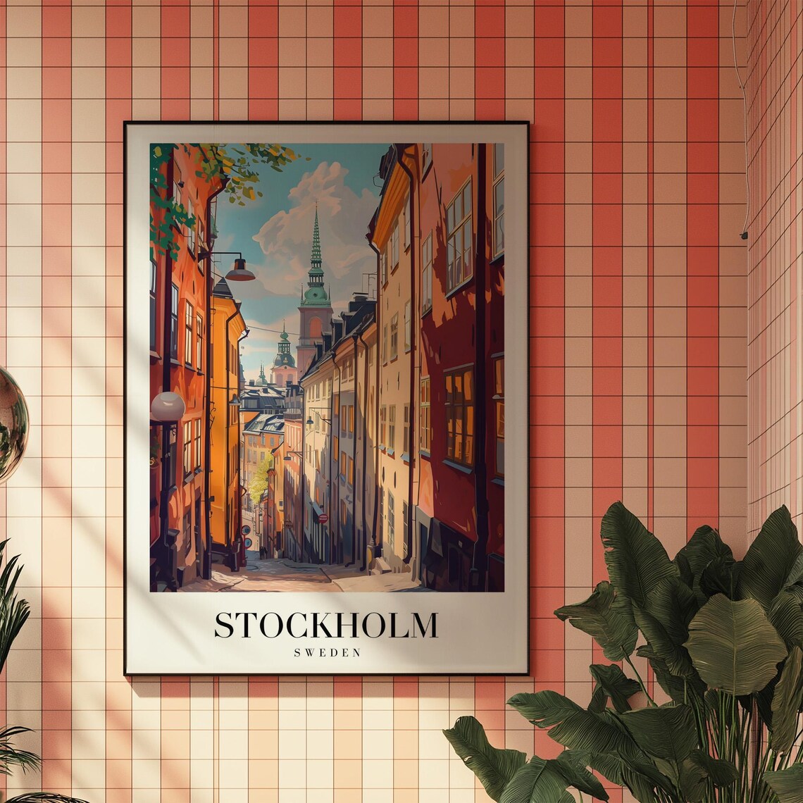 Stockholm Sweden Gamla Stan Street Illustrated Travel Poster