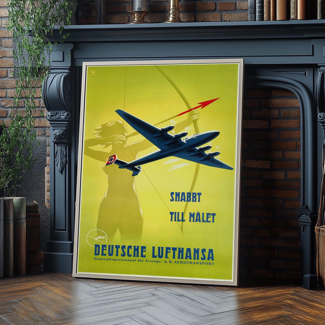 Deutsche Lufthansa Vintage Airline Poster Plane and Archer Silhouette