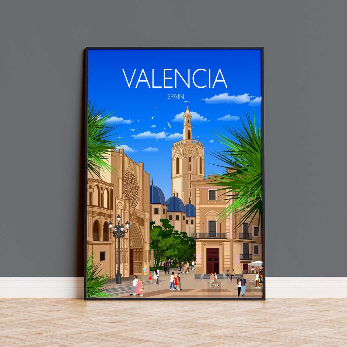 Valencia Travel Poster, Spain Cityscape Art Print