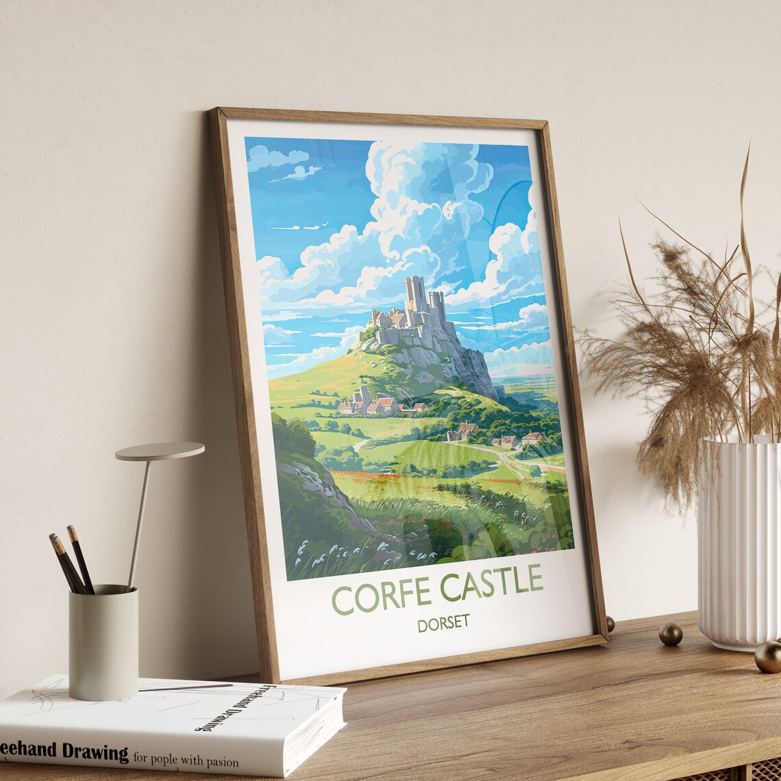 Corfe Castle Travel Poster, Dorset England - Image 3