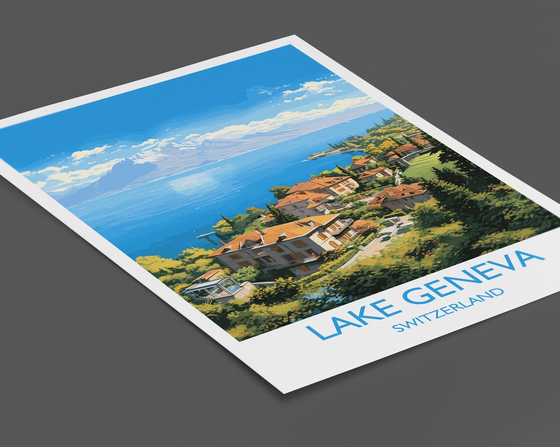 Lake Geneva Travel Print Travel Poster Of Lake Geneva Lake Geneva Art Print Switzerland Wall Print Geneva Gift Lake Geneva Artwork - Image 2
