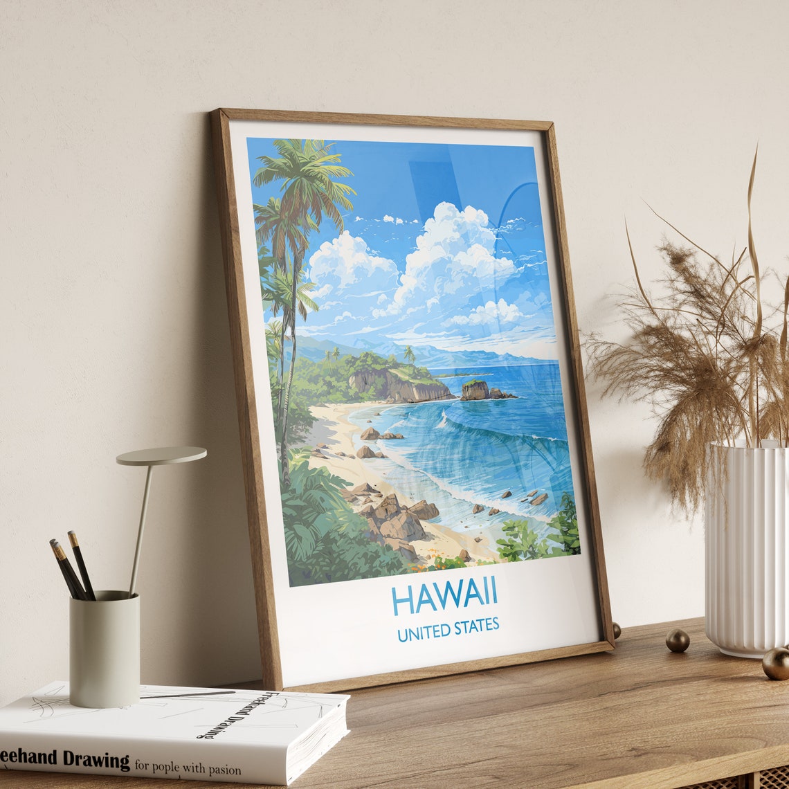 Hawaii Surf Beach Palm Trees Island Coast Travel Poster Wall Decor - Image 3