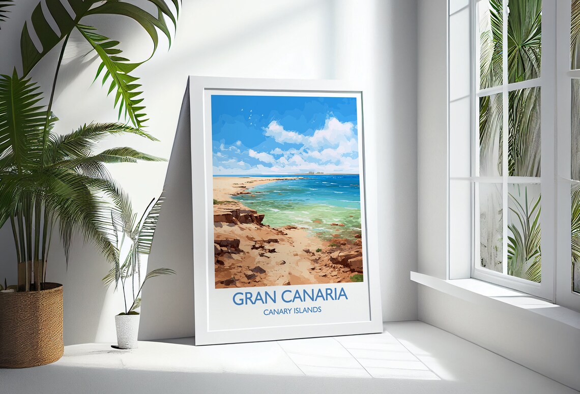 Gran Canaria Canary Islands Rocky Beach Turquoise Bay Travel Poster - Image 3