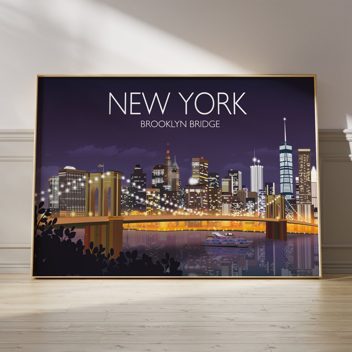 New York Brooklyn Bridge Travel Poster, Travel Print