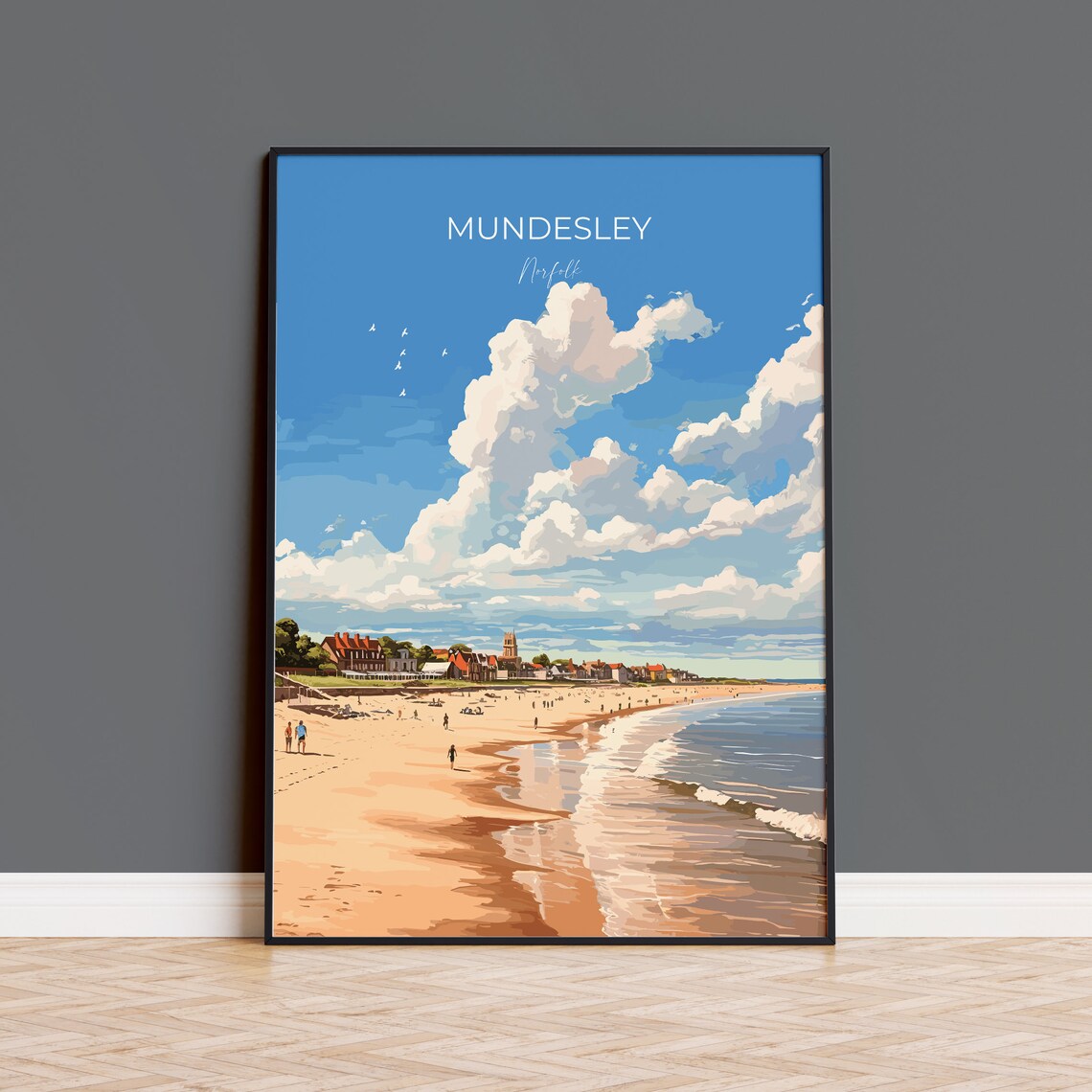 Mundesley Norfolk Wide Sandy Beach Town Coastal Travel Poster