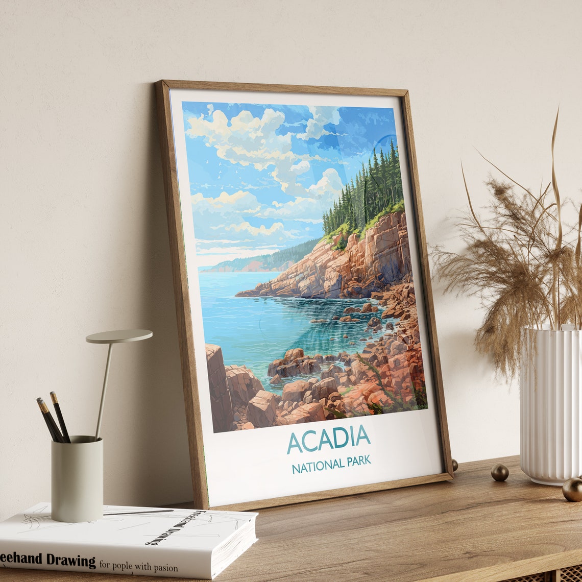 Acadia National Park Maine Rocky Shoreline Cliffs Vintage Poster - Image 3