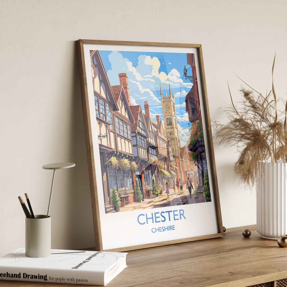 Chester Cheshire Timber Framed Rows Street Scene Travel Poster - Image 3