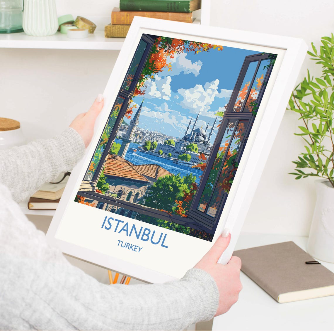 Istanbul Turkey Open Window View Across the Blue Bosphorus Poster - Image 3