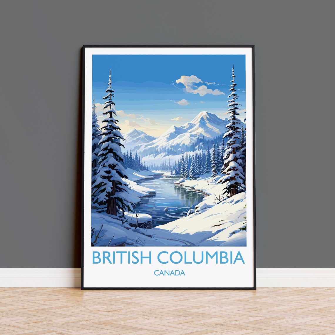 British Columbia Canada Winter Snowy River Pine Forest Poster