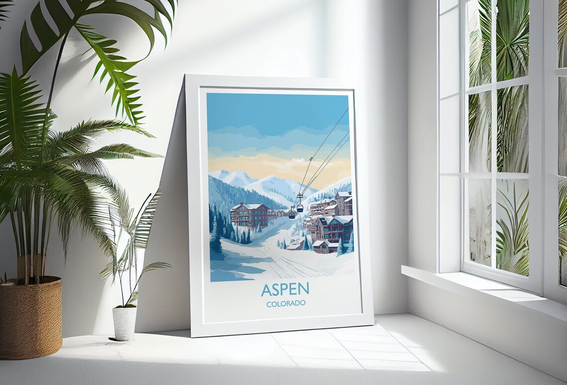 Aspen Colorado Ski Gondola Snowy Village Winter Travel Poster - Image 2