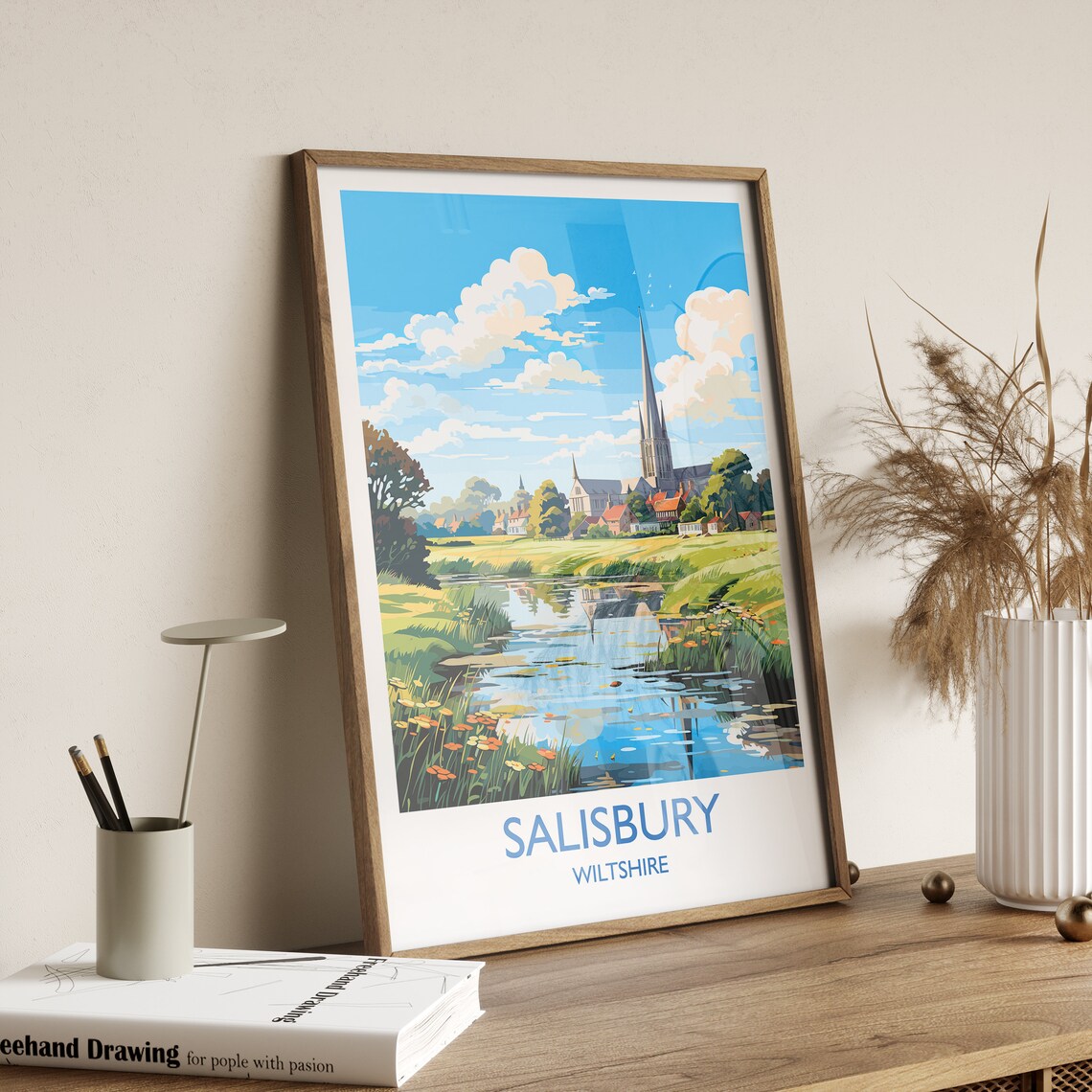 Salisbury Travel Poster, England Wiltshire Travel Poster - Image 3