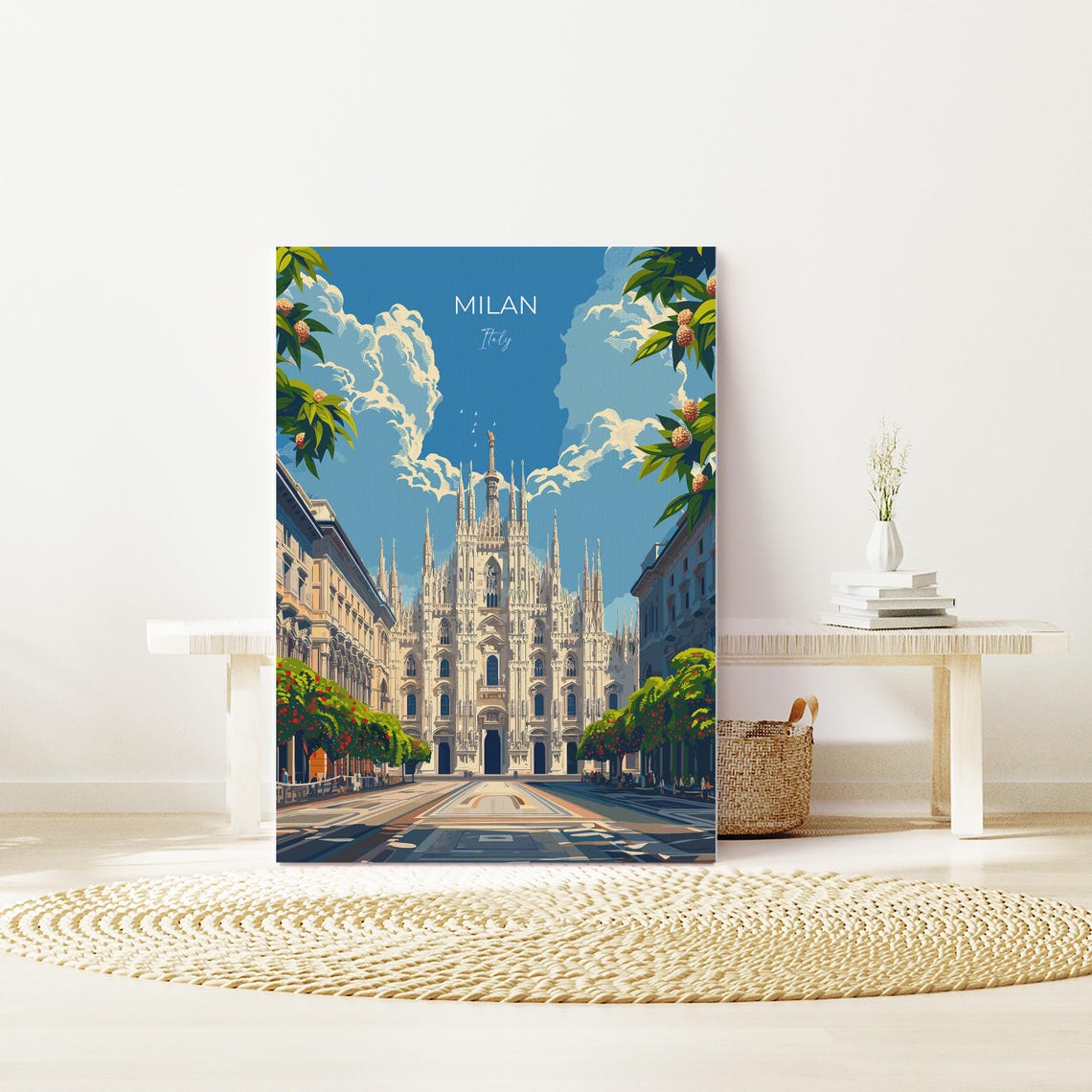 Milan Italy Duomo Cathedral Piazza Front View Orange Trees Poster - Image 2