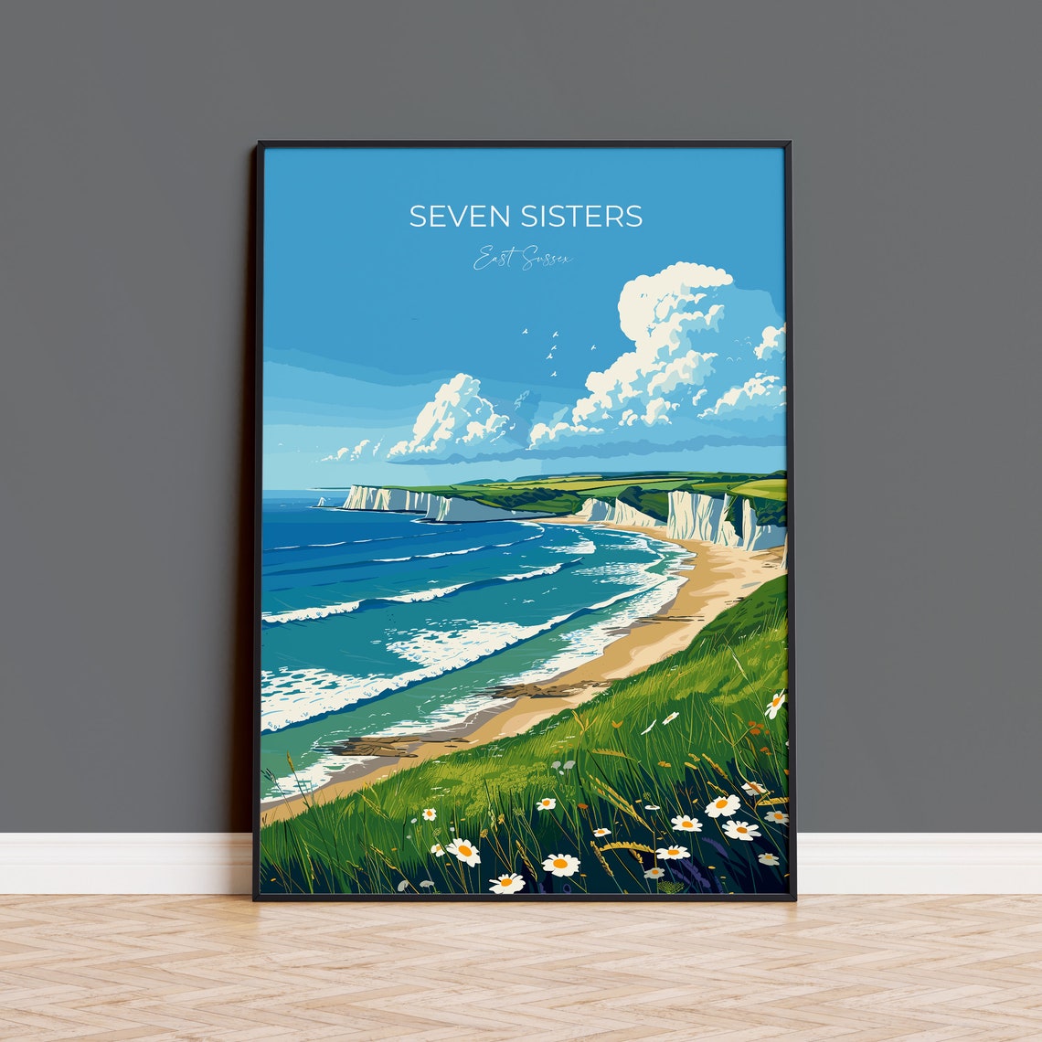 Seven Sisters Travel Print Wall Art Seven Sisters Travel Poster East Sussex English Coastal Art Seven Sisters Gift Art Lovers Gift