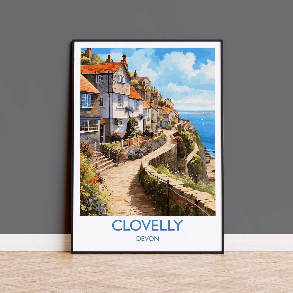 Clovelly Devon England Cobbled Cliffside Village Harbor Art Poster