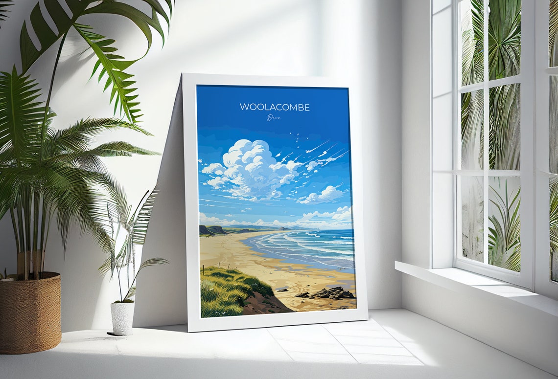 Woolacombe Devon Beach Surf Dunes Bright Summer Sky Travel Poster - Image 3