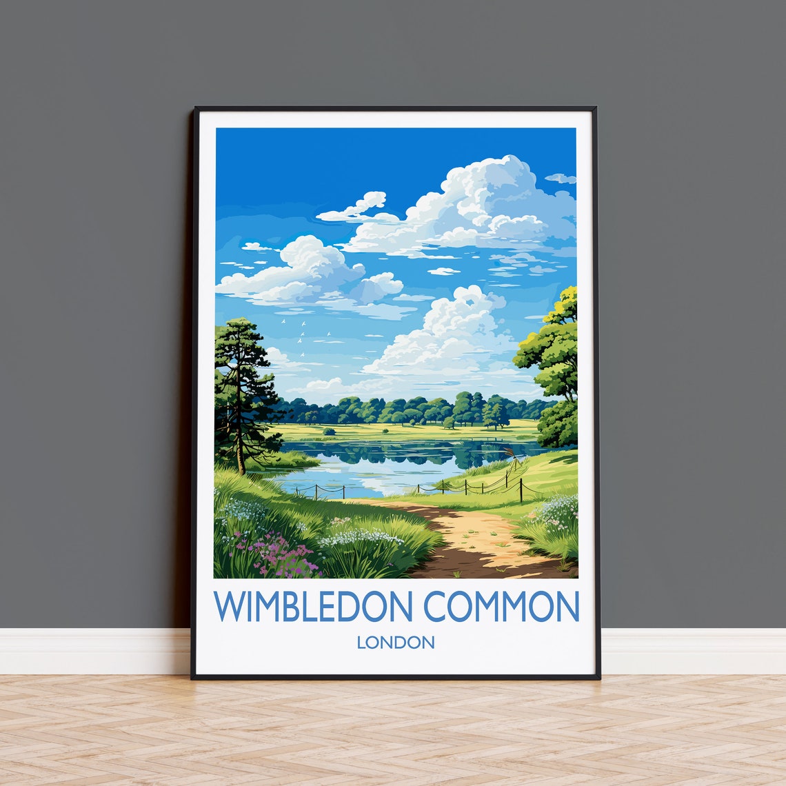 Wimbledon Common Travel Print Travel Poster Of Wimbledon Common London Poster Wimbledon Common Art Gift London Art Lovers Uk Travel Gift