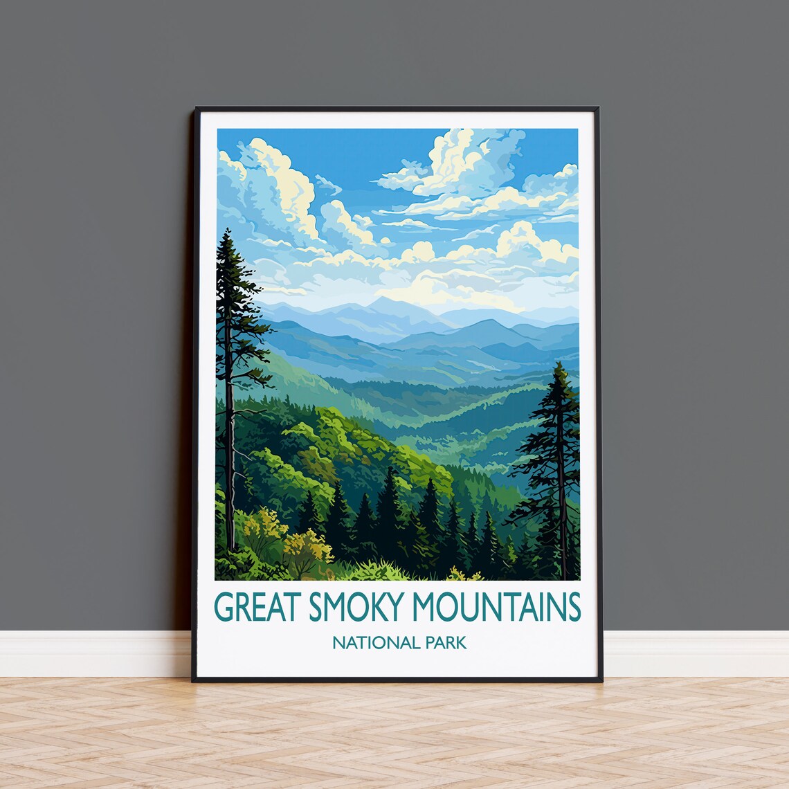 Great Smoky Mountains Print Travel Poster Of Great Smoky Mountains National Park Usa Travel Gift