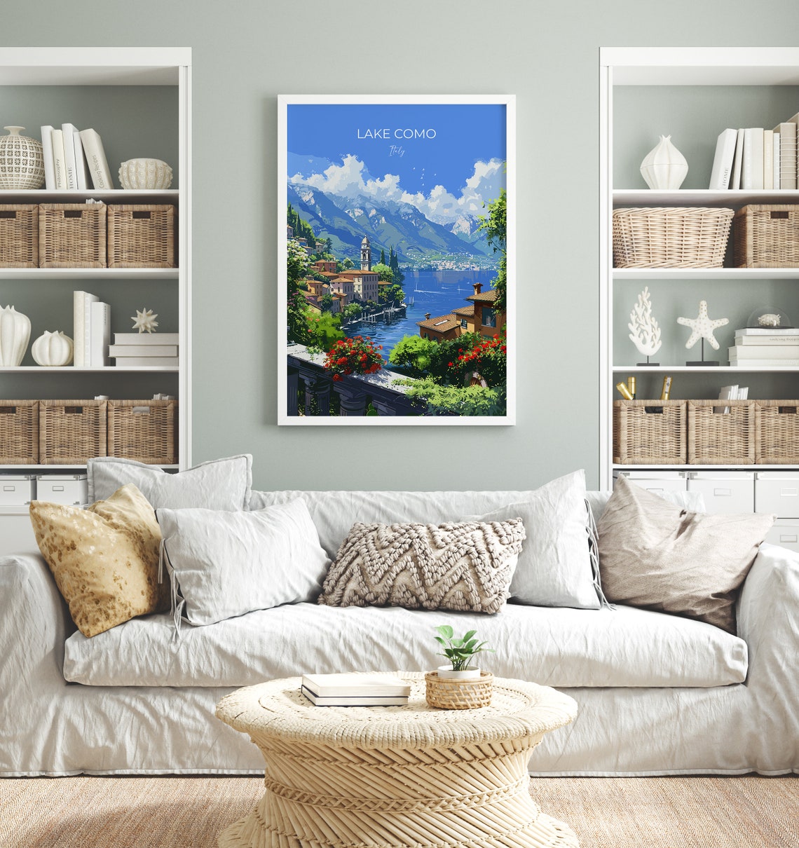 Lake Como Italy Bell Tower Harbour Mountains View Summer Poster - Image 2