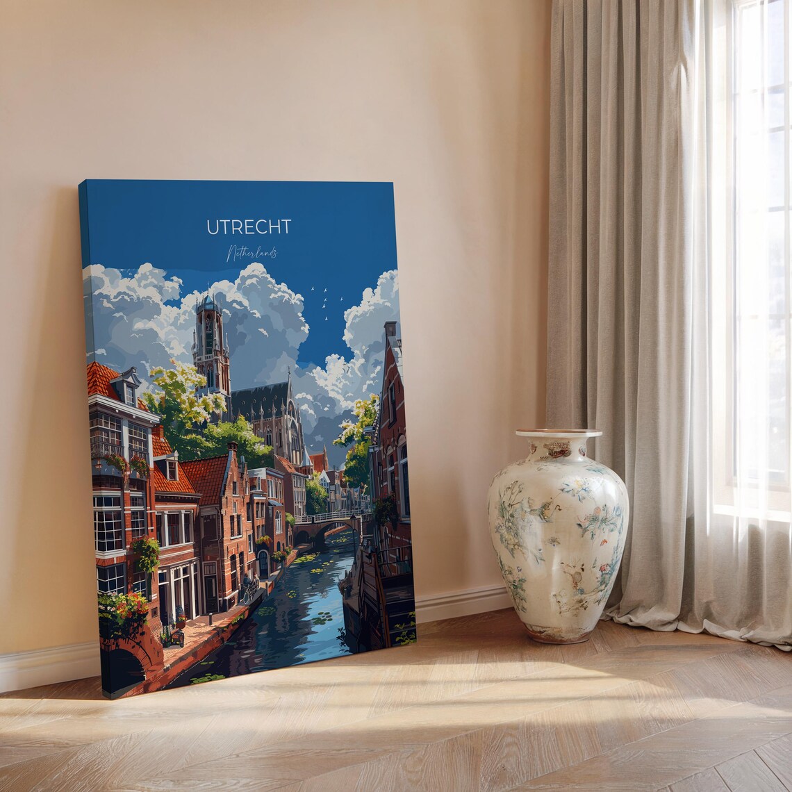 Utrecht Netherlands Canal And Dom Tower Vintage Travel Poster - Image 2