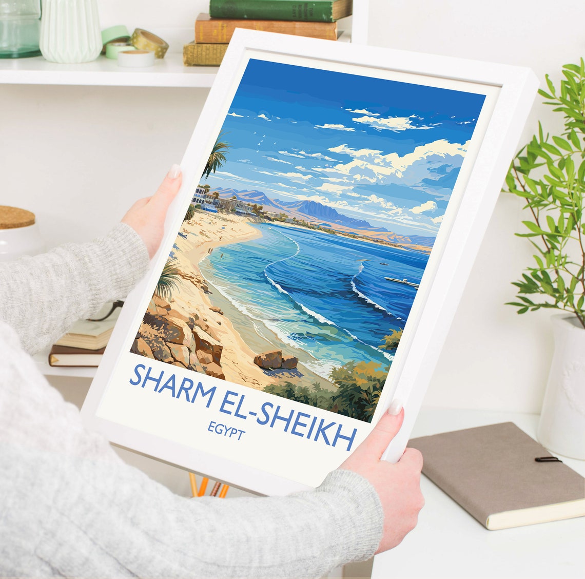 Sharm El Sheikh Egypt Beach Panorama White Border Travel Poster - Image 3