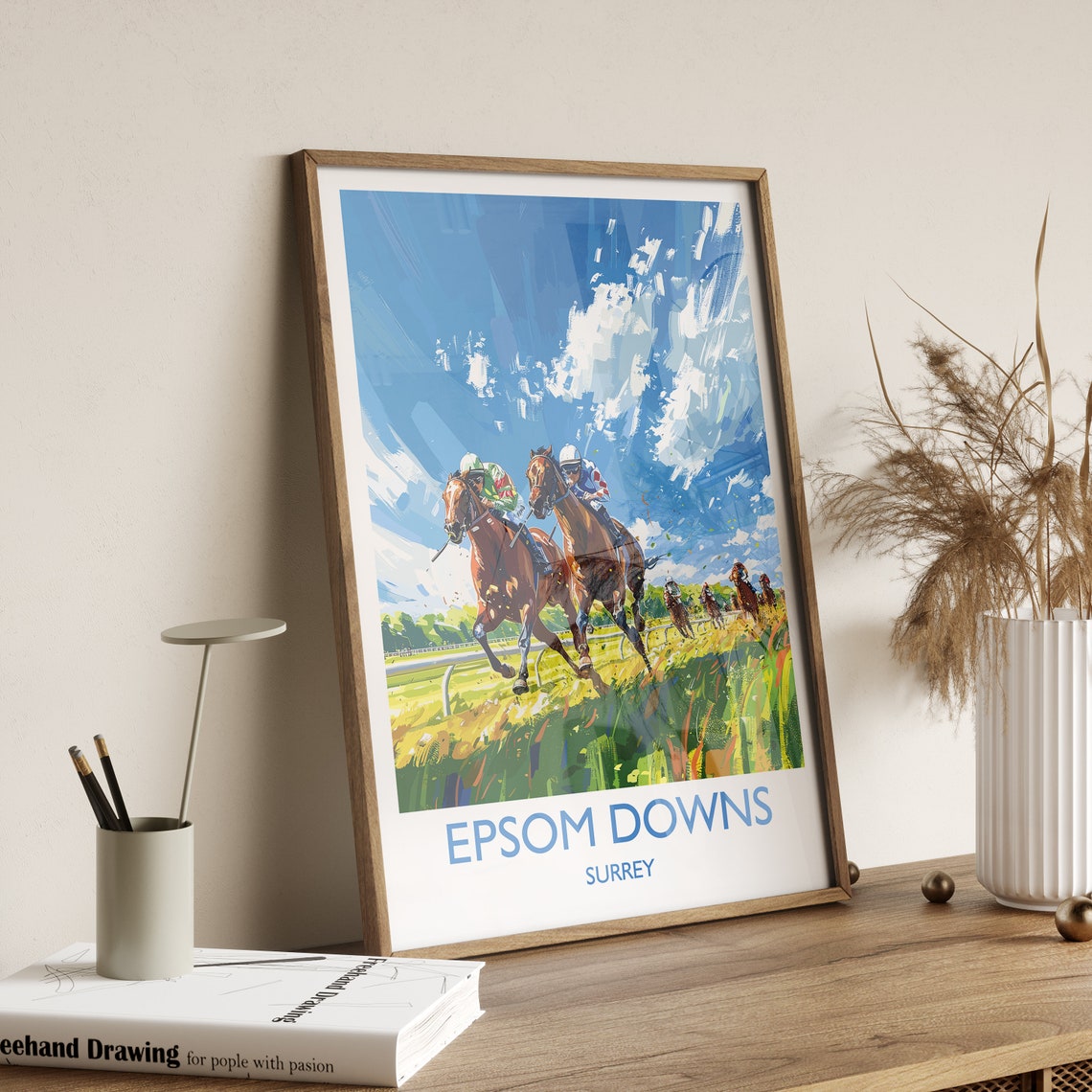 Epsom Downs Surrey Horse Racing Sprint Painted Action Poster - Image 2