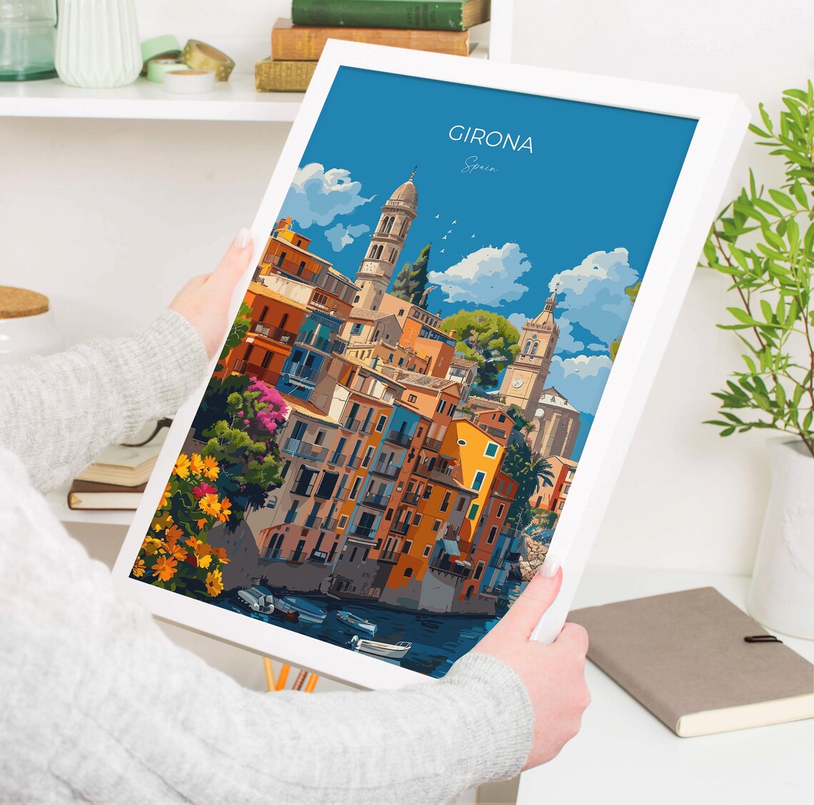 Girona Spain Colorful Onyar Riverside Houses Water View Travel Poster - Image 3