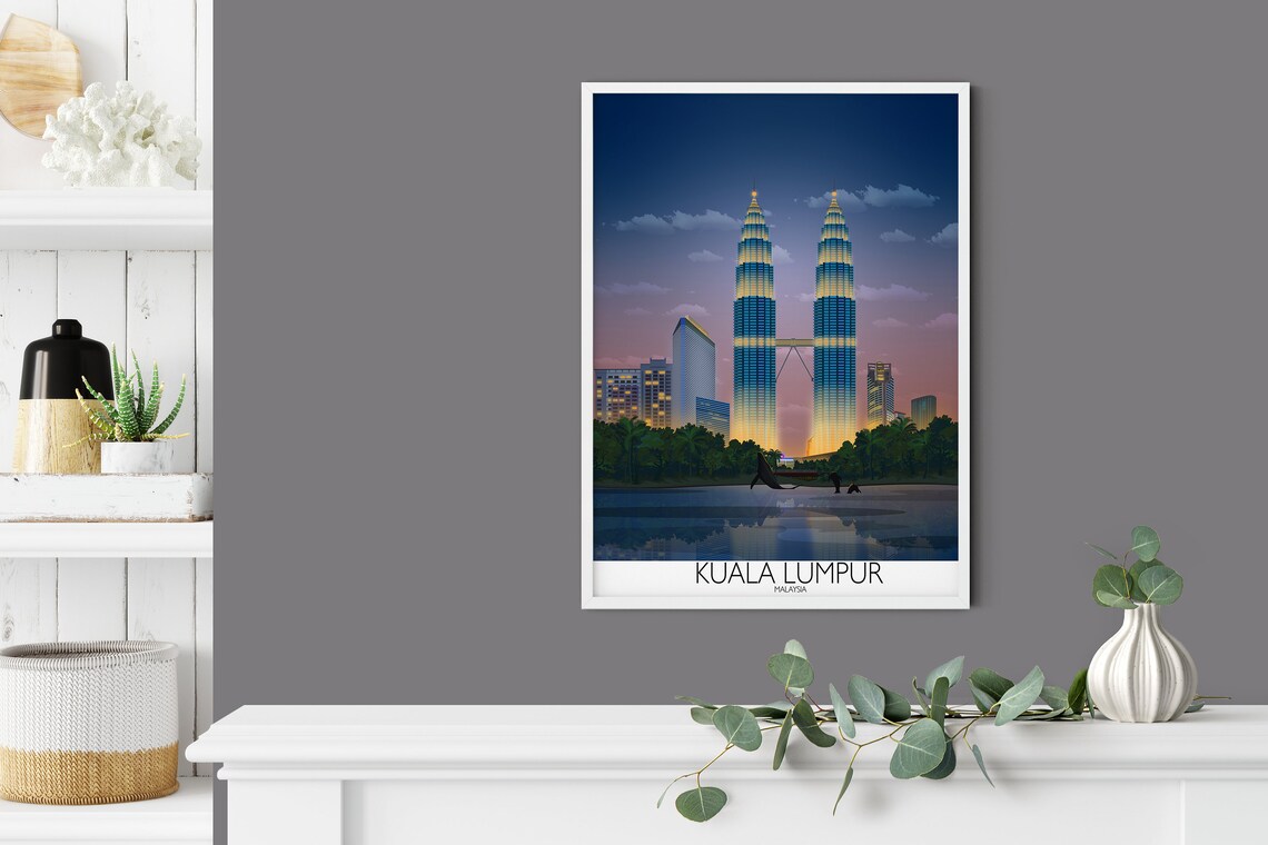 Kuala Lumpur Malaysia Petronas Towers Night Lights Travel Poster - Image 2