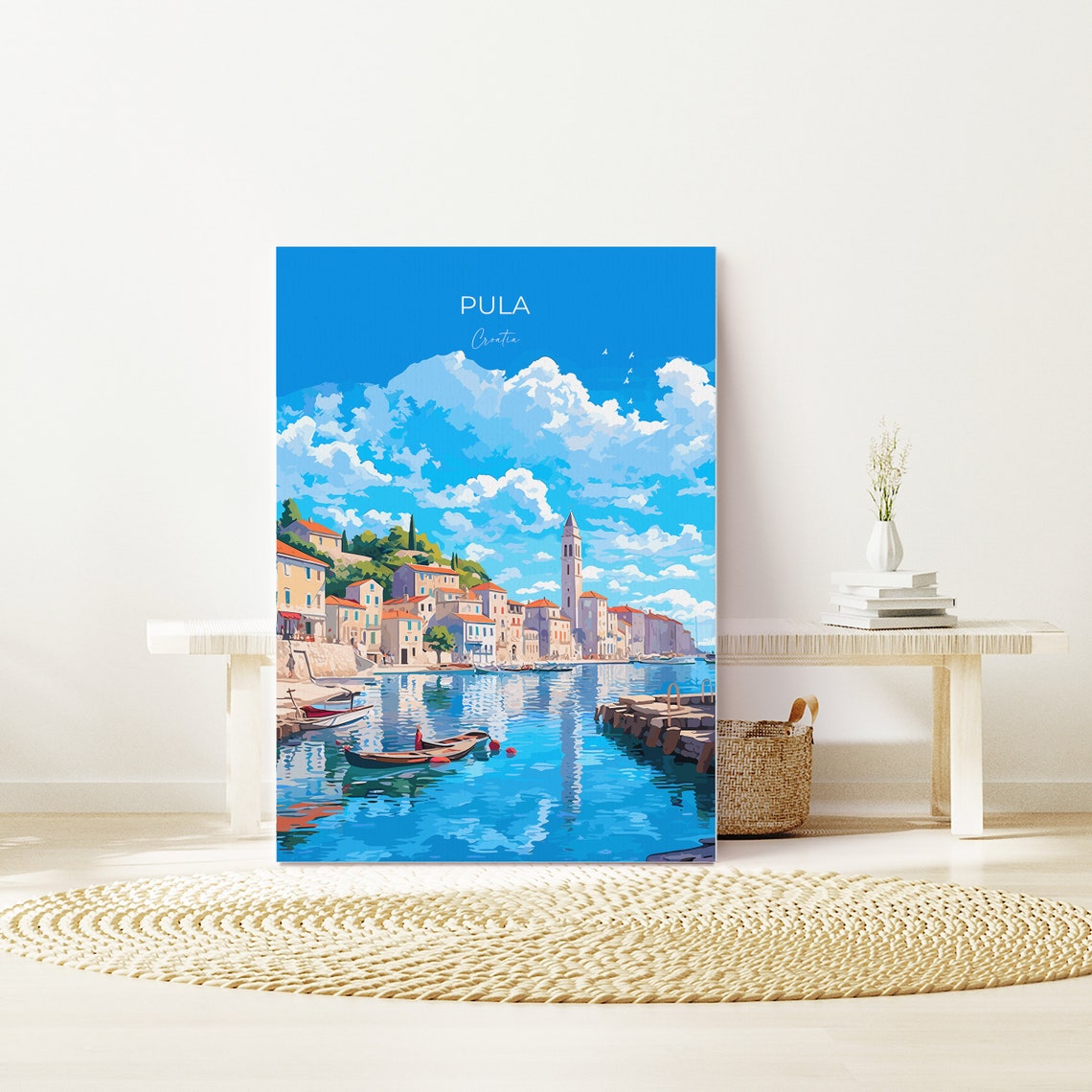 Pula Croatia Waterfront Bell Tower Boats Harbor View Art Poster - Image 3