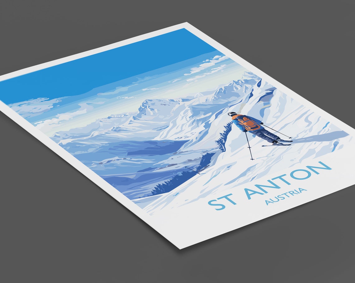 St Anton Wall Art Travel Poster Travel Print Of St Anton Ski Poster St Anton Art Gift Austria Ski Art Travel Lovers Gift - Image 2