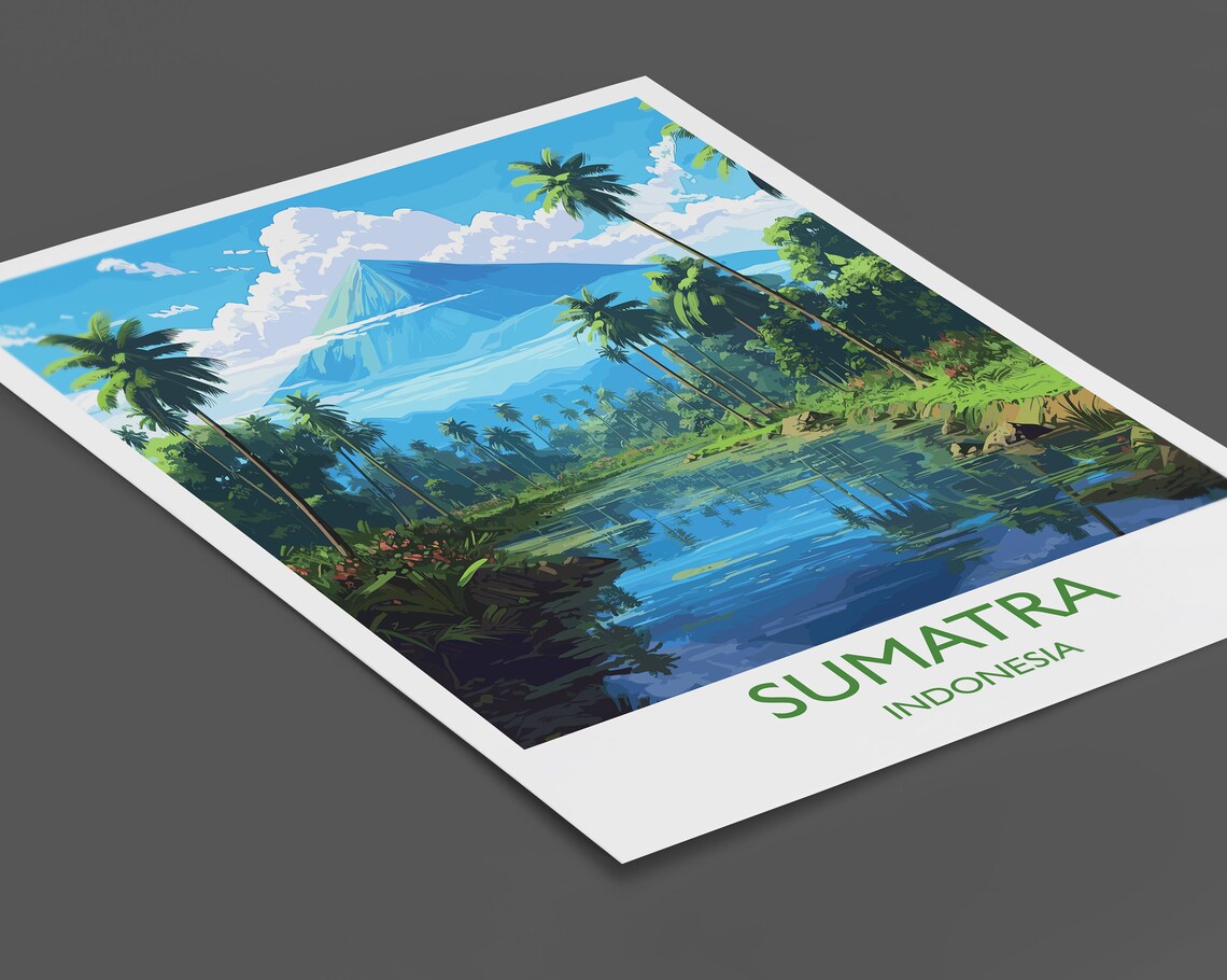 Sumatra Indonesia Volcano Palm River Jungle Vista Travel Poster - Image 2