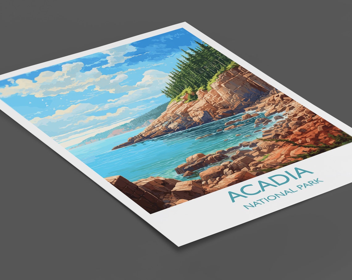 Acadia National Park Maine Rocky Shoreline Cliffs Vintage Poster - Image 2
