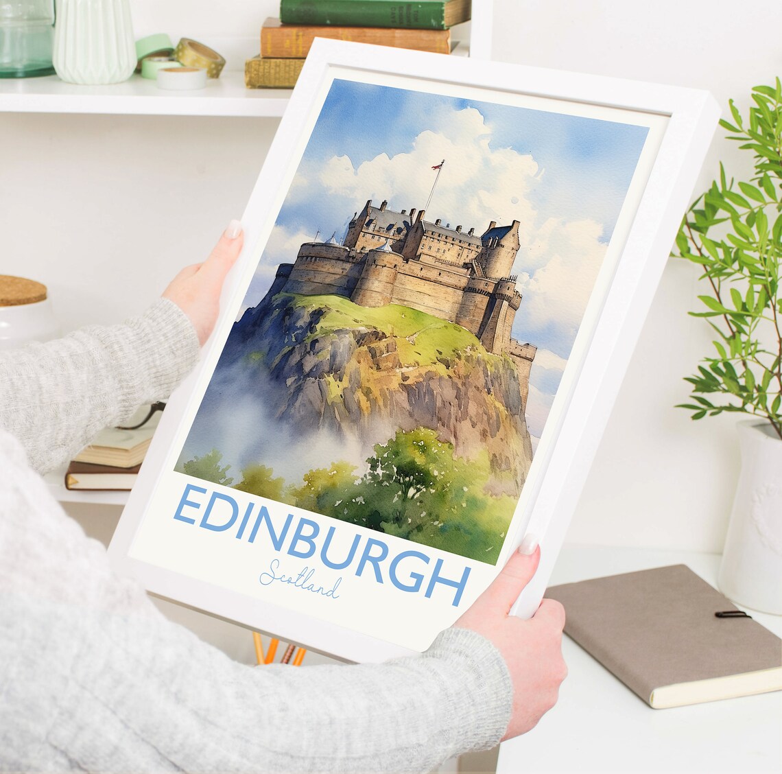 Edinburgh Scotland Castle Rock Watercolor City View Art Poster - Image 5