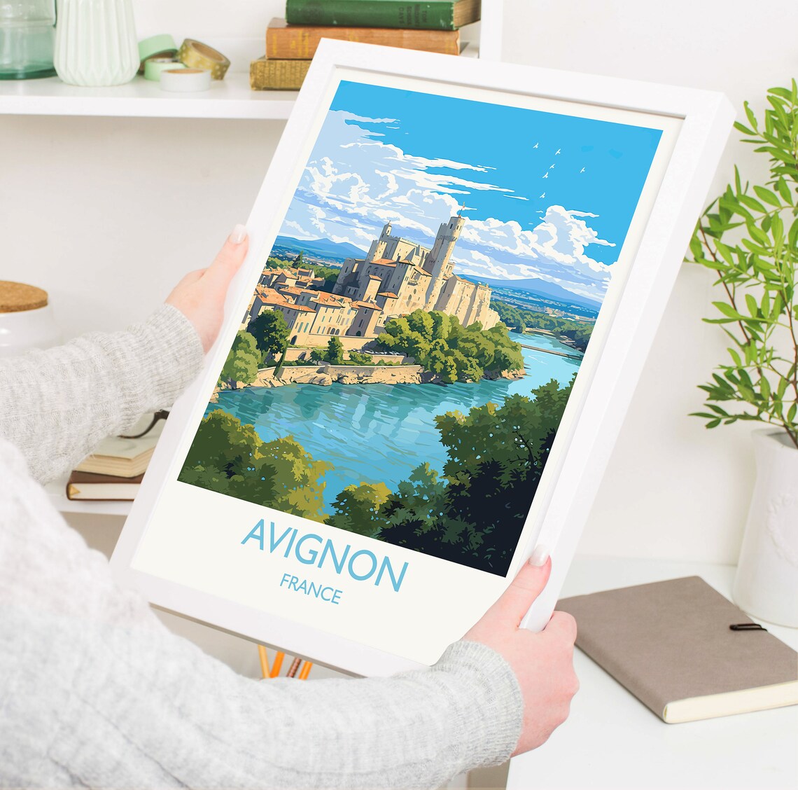 Avignon France Riverside Palace Fortress Provence Views Travel Poster - Image 5
