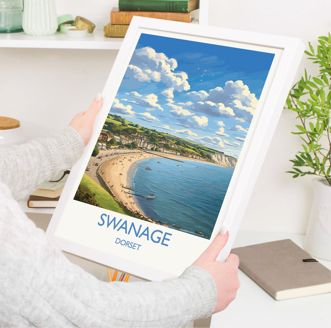 Swanage Dorset Sandy Bay Beach Cliffs Seaside Vintage Poster - Image 5